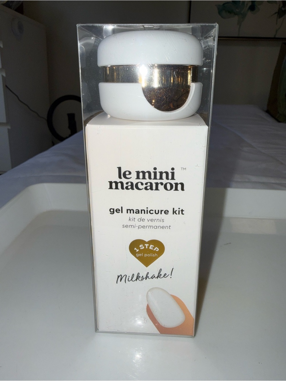 Le Mini Macaron Gel Manicure Kit - White with Gold Accent- milkshake
